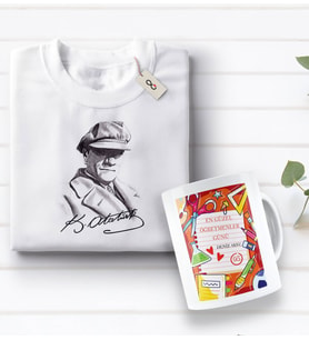 BK Gift Kişiye Özel Öğretmenler Günü Tasarımlı Kupa Bardak ve Atatürk Baskılı Tişört Hediye Seti- 1-2, Öğretmene Hediye, Öğretmenler Günü, 100. Yıl Hediyesi