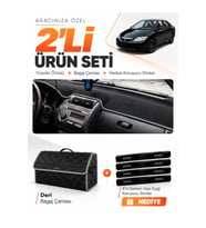HONDA CITY (2002-2007) Uyumlu Torpido Örtüsü + Deri Bagaj Çantası + Sticker Seti - Siyah Gri