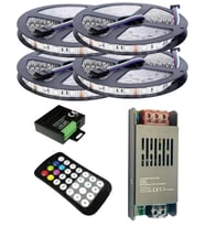 20 Metre 12V 60 Ledli RGB Dış Mekan Silikonlu Şerit Led 20A Slim Trafo 36 A 28 Tuş RF Led Kontrol Ün