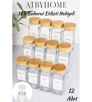 Bambu Kapaklı 12 Adet Cam Baharatlık Seti 120 ml