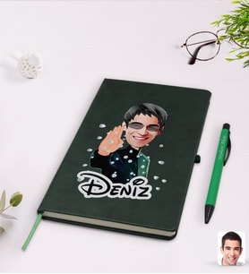 BK Gift Kişiye Özel Matrix Neo Karikatürlü Yeşil Termo Deri Defter Kalem Seti Model 1