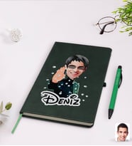 BK Gift Kişiye Özel Matrix Neo Karikatürlü Yeşil Termo Deri Defter Kalem Seti Model 1