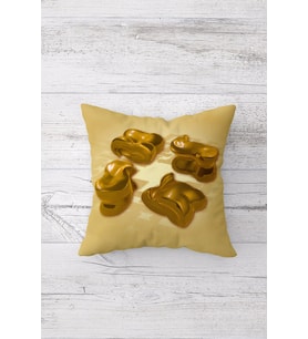 Çift Tarafı Baskılı Gizli Fermuarlı Yıkanabilir Leke Tutmaz Dekoratif Kırlent Kılıfı Yastık Kılıfı (Gold)