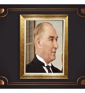Özel Seri Paspartulu Çerçeveli Atatürk Tablo l554 (Gold)