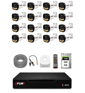 FURY 16 Kameralı Güvenlik Kamera Seti 4 Warm LED Gece Renkli Görüş 250 GB HDD
