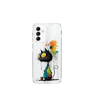 Samsung Galaxy M23 ile Uyumlu Splash Kedi Tasarımlı Şeffaf Silikon Kılıf
