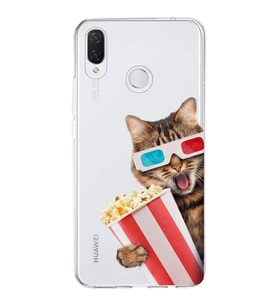PrintiFy Huawei P Smart Plus ile Uyumlu 1mm Slim Fit Kedi 1 050b Baskılı Şeffaf  Kılıf