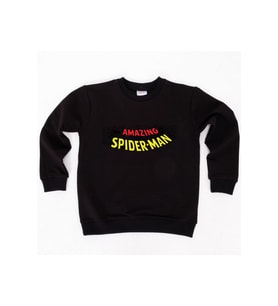 Spiderman baskılı örümcek adam pamuklu kumaş çocuk sweatshirt (Siyah)