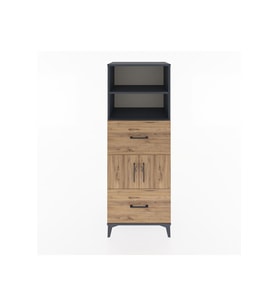 Hyperion Dolap 3 Raflı 2 Çekmeceli 2 Kapaklı 60x44x163 Antrasit-Çam
