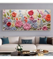 Tablolife Renkli Çiçekler 3D Yoğun Yağlı Boya Dokulu Tablo Gold Çerçeve