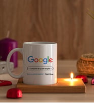 Kişiye Özel Google Tasarım Esprili Ahşap Altlıklı Mumlu Beyaz Kupa