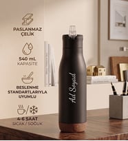 Kişiye Özel Dekoratif Doğal Doku Detaylı Paslanmaz Çelik Termos - 540 mL