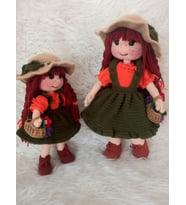 Anne Kız Çiftçi Bebekler Takımı Amigurumi Organik Oyuncak