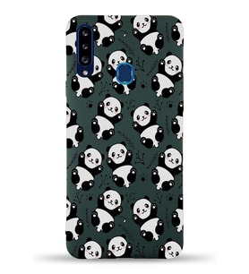 Samsung Galaxy A20s Uyumlu Lansman Kılıf Panda Tasarımlı İçi Kadife Kapak-Yeşil (Şeffaf)
