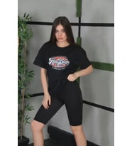 Unisex Baskılı Oversize T-Shirt - Siyah