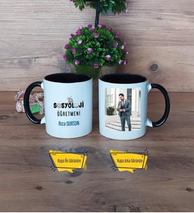Sosyoloji Öğretmeni Kupa Bardak Siyah Fotoğraflı Öğretmenler Günü Hediyesi