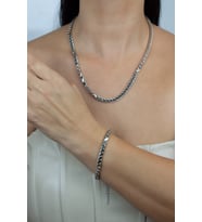 Arpa Zincir Çelik Kolye Bileklik Set (Renksiz)