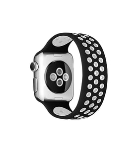 Apple Watch 38mm Ayarlı Delikli Silikon Kordon - Siyah-beyaz