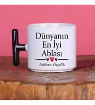 Ablaya Hediye Dünyanın En İyi Ablası Tasarımlı Kişiye Özel İsimli Kupa Bardak