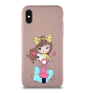 Apple iPhone XS Soft Premier Kapak Vespagirl Tasarımlı Silikon Kılıf - Pudra (Şeffaf)