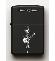 Gitar İskelet Desenli Kişiye Özel İsimli Siyah Benzinli Metal Çakmak
