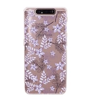 Samsung Galaxy A80  Kamera Korumalı  Kapak Floral Lila Tasarımlı  Şeffaf Kılıf