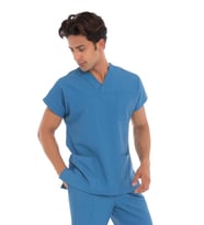 Erkek Doktor Hemşire Forması Scrubs Terikoton İnce Kumaş Hastane Nöbet Tek Üst ( (Mavi)