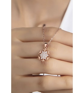 Kadın Orjinal 925 Ayar Gümüş Zirkon Taşlı Kartanesi Model Kolye (Rose)