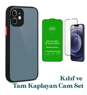 Apple iPhone 12 Uyumlu Montreal Kılıf Ve Tam Kaplayan Cam Set (Siyah)