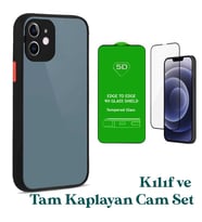 Apple iPhone 12 Uyumlu Montreal Kılıf Ve Tam Kaplayan Cam Set (Siyah)