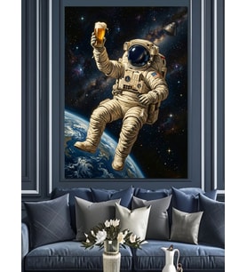 Bira İçen Astronot Uzay Boşluğu Dekoratif Kanvas - Mdf Ahşap Tablo