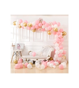 Pembe Beyaz Gold Krom Konfetili Balon Zincir Seti - 5 Metre