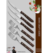 Lazbisa Hand Craft Serisi Steak Et Bıçağı Çatalı 6 Lı Set Mutfak Bıçak Seti ( Mtf-060 )
