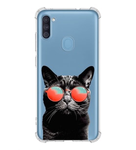 PrintiFy Samsung Galaxy M11 Uyumlu Kedi 3 Baskılı Şeffaf Köşe Korumalı Antişok Kılıf