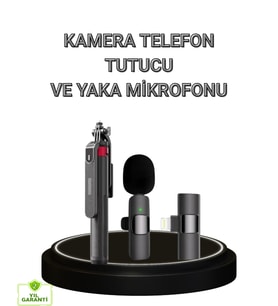 Vlog ve Canlı Yayın İçin Çift Yaka Mikrofonu ve Tripodlu Selfie Çubuğu Seti