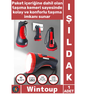 #Işıldak Şarjlı 10 W Projektör Led 2 Mod Aydınlatmalı Uzun Menzilli Güvenlik Bekçi Polis El Feneri