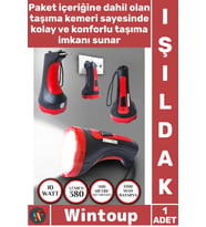 #Işıldak Şarjlı 10 W Projektör Led 2 Mod Aydınlatmalı Uzun Menzilli Güvenlik Bekçi Polis El Feneri