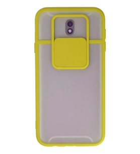 Newface Samsung Galaxy J7 Pro / J730 Kılıf Palm Buzlu Kamera Sürgülü Silikon - Sarı
