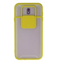 Newface Samsung Galaxy J7 Pro / J730 Kılıf Palm Buzlu Kamera Sürgülü Silikon - Sarı