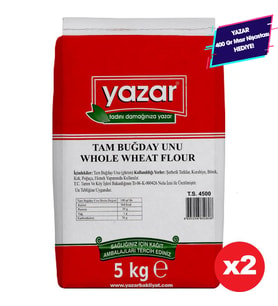 Yazar Taş Değirmende Öğütülmüş Tam Buğday Unu 5 Kg X 2 Paket