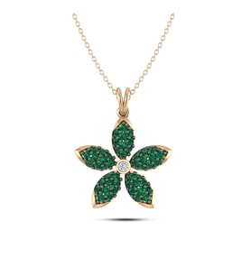 Pırlantalı Flower Kolye (Altın-Beyaz)