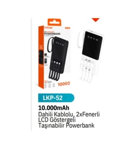 ayd Lkp-52 beyaz Dahili Kablo 10000 Mah 2 x Fenerli, LED Gösterge Powerbank