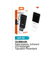 ayd Lkp-52 beyaz Dahili Kablo 10000 Mah 2 x Fenerli, LED Gösterge Powerbank