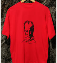 ATATÜRK BASKILI UNISEX BİSİKLET YAKA PAMUKLU OVERSIZE KALIP KISA KOLLU T-SHIRT (Kırmızı)