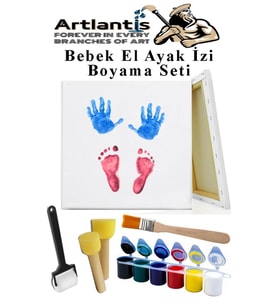Bebek El Ayak İzi Tuval Boyama Seti 1 Paket Parmak Boyası Zemin Fırça Rulo Fırça Ponpon Fırça Hatıra Seti (Beyaz)