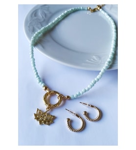 Lotus Çiçeği Kolye Küpe Seti