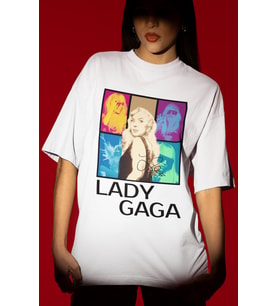 Tasarım Lady Gaga Şarkıcı Baskılı Unisex Oversize Tişört