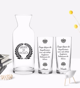 BK Gift Kişiye Özel Renkli Baskılı Suya Düşse De Hayallerimiz Tasarımlı İkili Rakı Bardağı ve Karaf Hediye Seti-1 (Model 1)