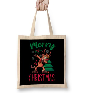 Xmas Dabbing Reindeer Bez Çanta Uzun Saplı