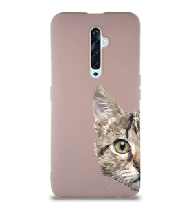 Oppo Reno 2Z Soft Premier Kapak Catface Tasarımlı Silikon Kılıf - Pudra (Şeffaf)